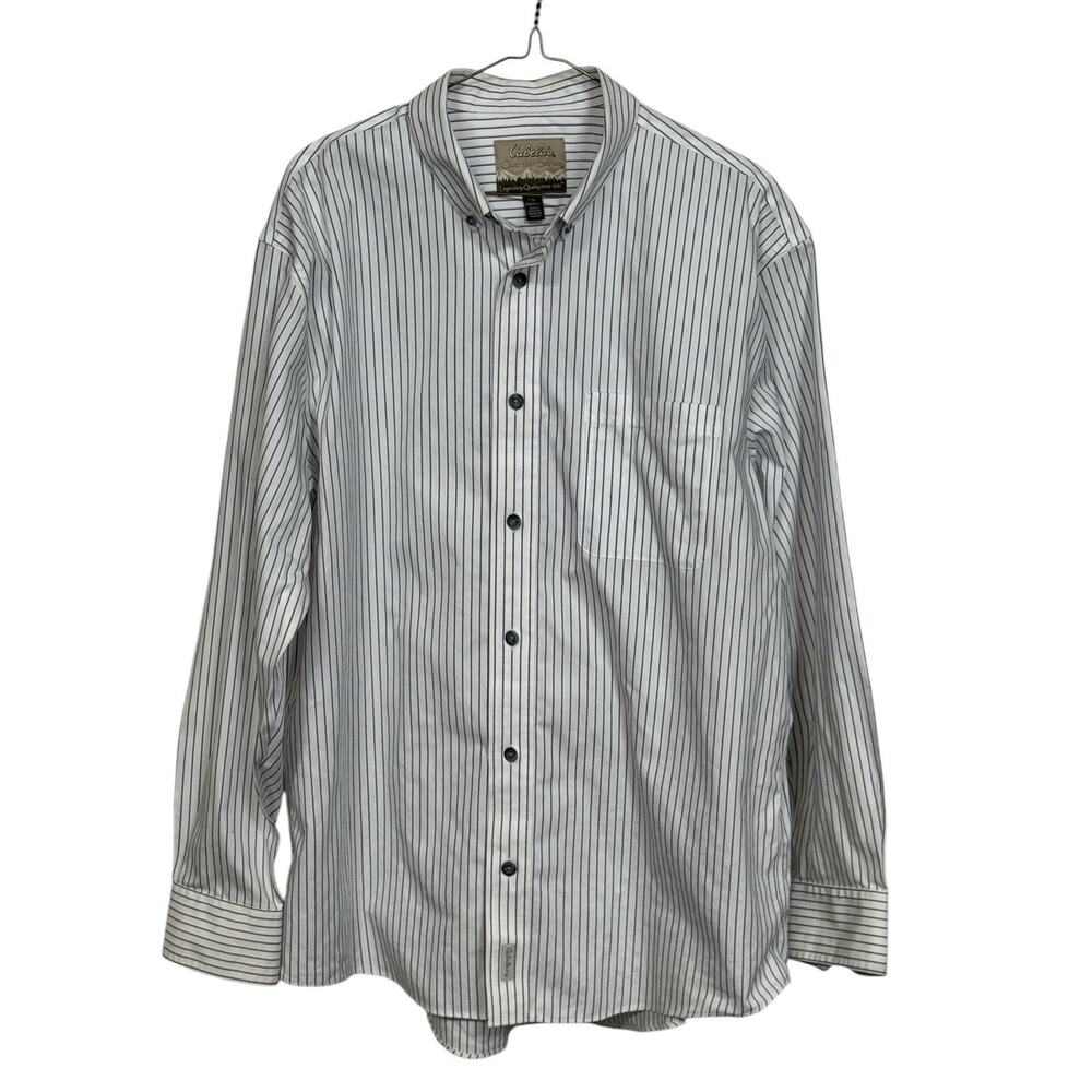 Cabelas Shirt Long Sleeve Button Down Mens Large Tall Blue Striped Outdoor Dad‎